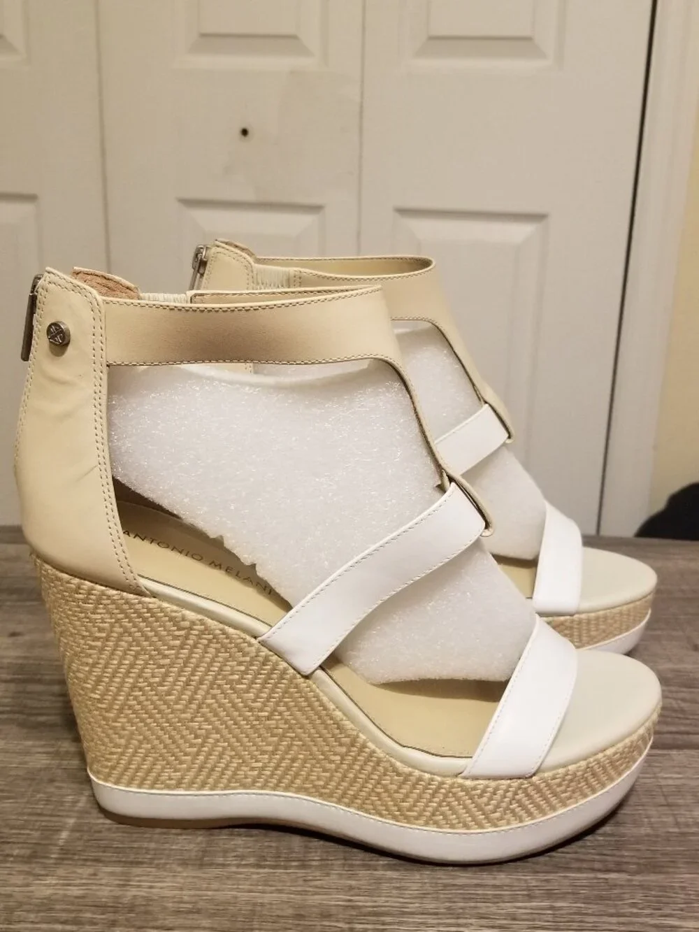 ANTONIO MELANI Cream and White Wedge Sandals